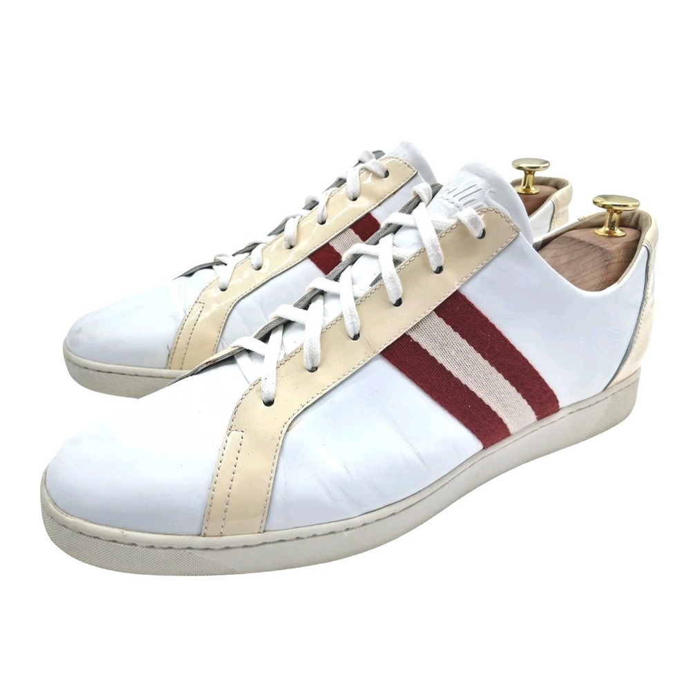 Bally Shoes Mens Size 10.5 White Leather Stripe Low Top Lace Up Casual Sneakers